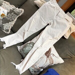 Dear John Beige Jeans size 27. Frayed hem .